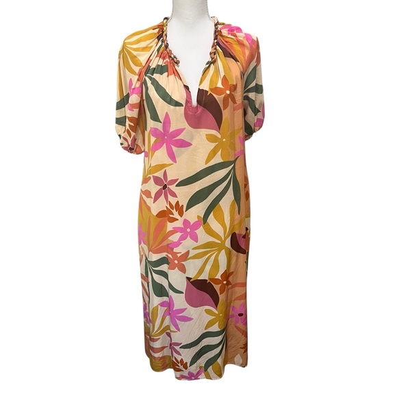 Velvet By Graham & Spencer Carol Floral Midi-Dress In Oasis Multi Size Medium - Picture 1 of 15